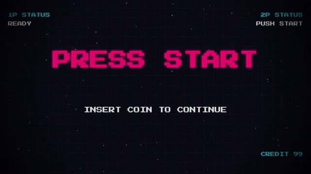 Retro 8bit Arcade Press Start Screen Animation
