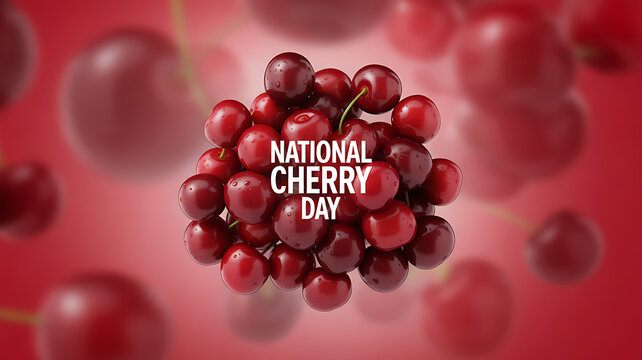 National Cherry Day celebration with a cluster of fresh red cherries on a vibrant red background