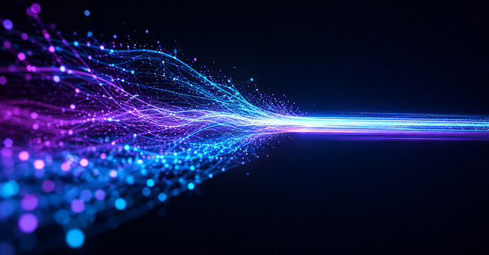 AI generated glowing abstract data stream flowing light particles high speed digital connectivity futuristic technology communication innovation background