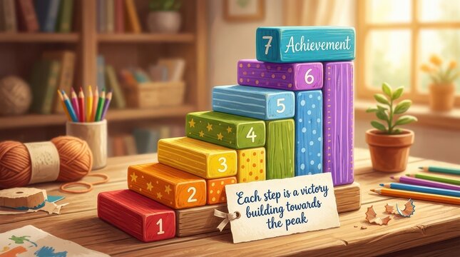 Learning Blocks Stacked in Ascending Order Representing Growth and Achievement, Educational Concept