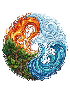 Circular composition representing the four elements of nature