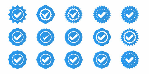 Blue Verification Checkmark Icons Collection Flat Vector Illustration © Raben