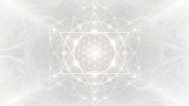 Minimal White Sacred Geometry Mandala with Soft Glowing Energy