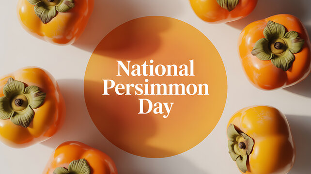 National Persimmon Day celebration with fresh persimmons arranged around a central orange circle