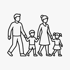 Obraz premium Corporate of a Modern Family Walking Together in Minimalist Black and White Line Art Style with high quality professional line art symbols for modern creative design and digital branding projects
