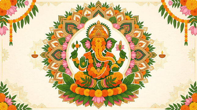 Lord ganesh made of flowers.