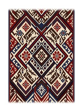 Traditional ethnic textile pattern with lizard and floral motifs