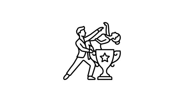 Creative Black and White Line Drawing of Dancers Lifting Trophy Cup with Star Design with high quality professional line art symbols for modern creative design and digital branding projects