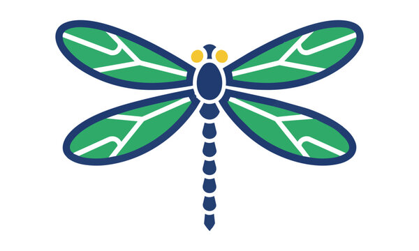Minimalist stylized dragonfly icon with symmetrical wings and a slender segmented body isolated on white background modern nature design concept