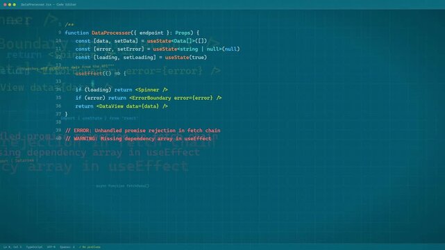 Close up of computer screen showing React JavaScript code being written in a text editor