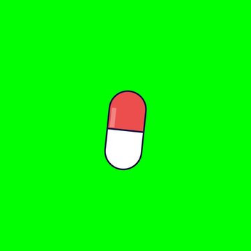 Pill Capsule Animation Shows Opening and Closing on Green Screen