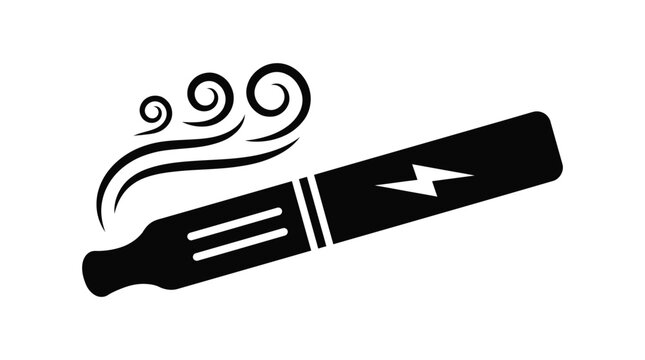 Vape pen icon with smoke and electric charge symbol black silhouette vector design