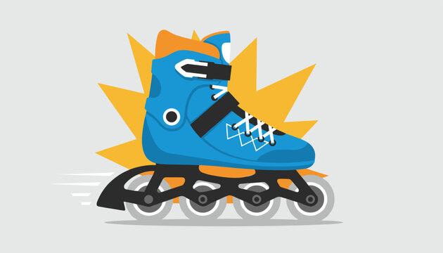 Vibrant blue and orange inline skate with a speed explosion graphic background representing fast roller skating.