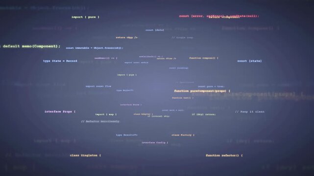 Abstract Digital Background with Floating Programming Code and Data Streams in Dark Blue Space