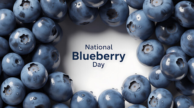 National Blueberry Day celebration with fresh blueberries arranged in a circular frame around text