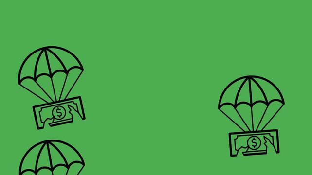 Broken money with parachute, representing financial loss, economic decline, and bankruptcy. Visual representation of business risk and financial instability.