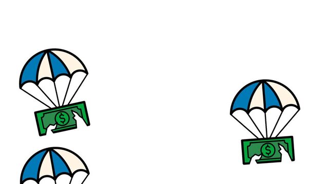 Broken money with parachute, representing financial loss, economic decline, and bankruptcy. Visual representation of business risk and financial instability.
