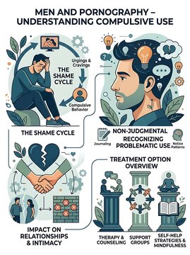 Infographic about men's compulsive behavior and mental health recovery