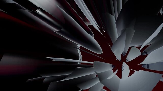 Abstract dark background with metallic red and silver lines showing futuristic glossy motion effect