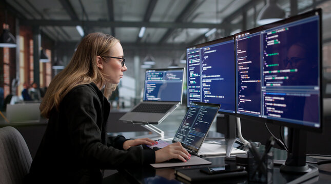 Young Woman Software Engineer Working On Secure Coding