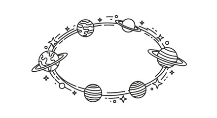 Solar system planets in orbital circle line art © nando