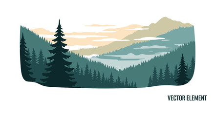Misty mountain valley with pine forest landscape © nando