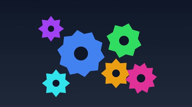 Colorful rotating gears animation: abstract mechanical concept for business strategy, teamwork, and engineering solutions 4k