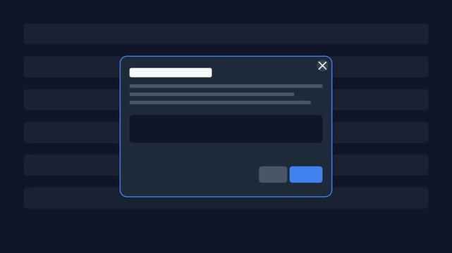Digital user interface pop-up window with interactive buttons and input field for web application animation 4k