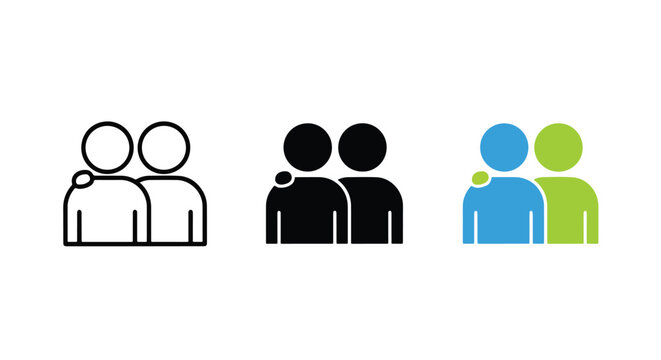 Two people standing together buddy icons - Line and glyph solid icon and logo template - Vector icon symbol for website - Icon vector - Blue icon vector. Clipart