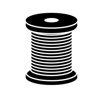 Black thread spool isolated on white background minimalist vector illustration