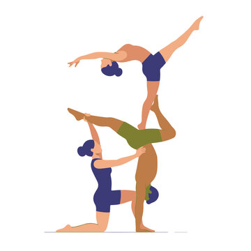 Three Acrobats Forming a Human Pyramid in a Dance Pose