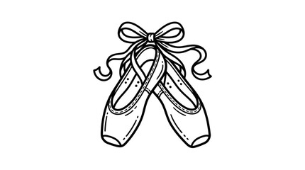 Minimalist Black and White of Ballet Shoes with Decorative Ribbon Bow with high quality professional line art symbols for modern creative design and digital branding projects © MULYONO