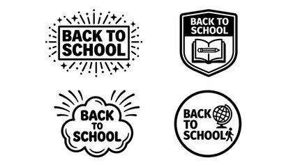 Obraz premium Back to School graphic designs, bold typography, book icon, globe symbol, cloud frame, radiating lines, educational promotion, monochrome style.