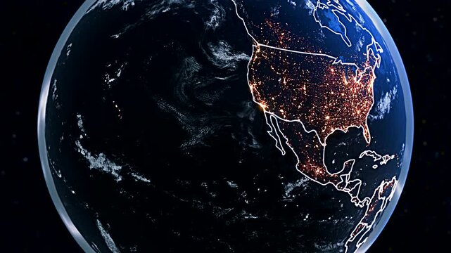 Rotating Earth Globe Focusing on United States and North America Political Division Widescreen Animation