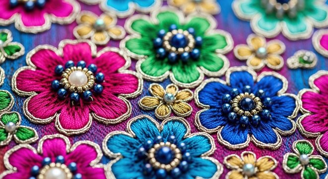 Vibrant floral fabric pattern with colorful pansies. Seamless textile design for fashion and home decor.