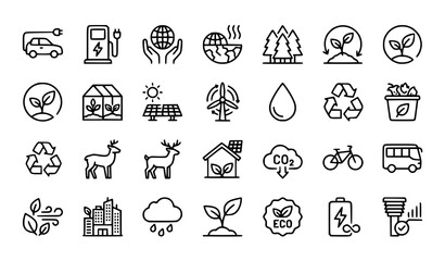 Fototapeta premium Environmental Protection and Green Energy Editable Outline Icons Collection for Web Mobile and Print