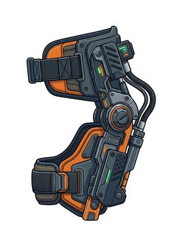 Futuristic robotic exoskeleton knee brace with electronic sensors