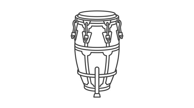 Professional Black and White Line Drawing of a Conga Drum with Hardware Mounting Brackets and Stand