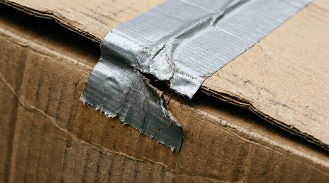 Damaged cardboard box with torn tape highlights supply chain challenges in packaging and shipping processes