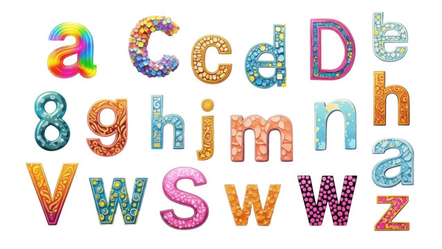 Colorful abc letters and numbers with symbols vector set