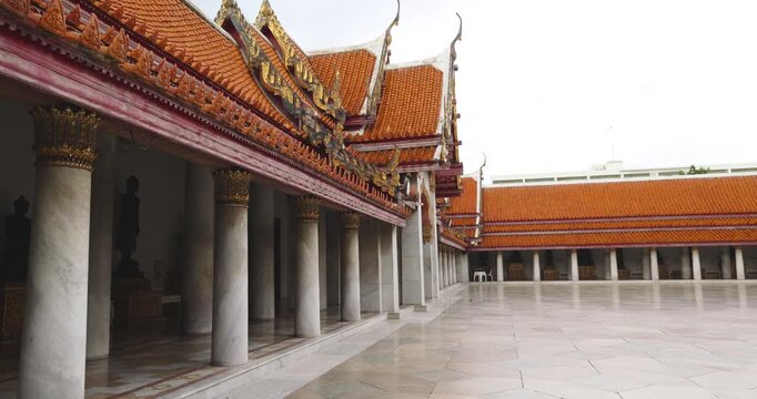 Wat Benchamabophit Marble floor Temple typifies the impressive and orderly traditional Thai architecture. Bangkok Thailand