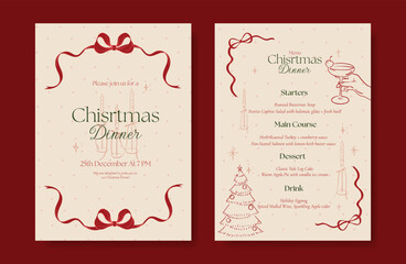 Obraz premium Christmas and New Year dinner invitation and menu template card set. design for drink menu, promotion, beverages, ads.