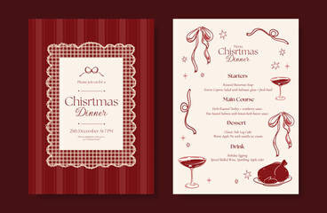 Obraz premium Christmas and New Year dinner invitation and menu template card set. design for drink menu, promotion, beverages, ads.