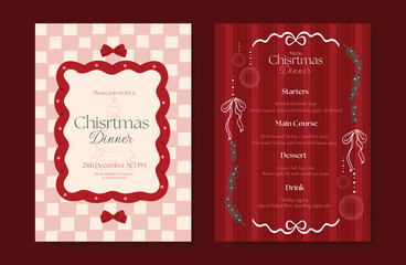 Obraz premium Christmas and New Year dinner invitation and menu template card set. design for drink menu, promotion, beverages, ads.