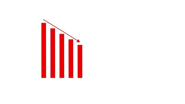 Business graph chart arrow line down red color animation on white background. growth concept red moving.