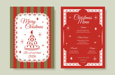 Obraz premium Christmas and New Year dinner invitation and menu template card set. design for drink menu, promotion, beverages, ads.