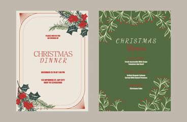 Obraz premium Christmas and New Year dinner invitation and menu template card set. design for drink menu, promotion, beverages, ads.