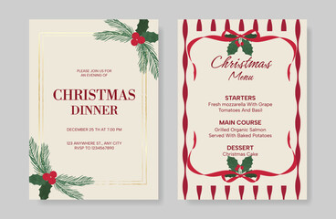 Obraz premium Christmas and New Year dinner invitation and menu template card set. design for drink menu, promotion, beverages, ads.