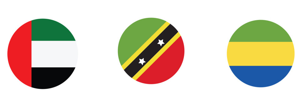 Set of circular national flags united arab emirates saint kitts