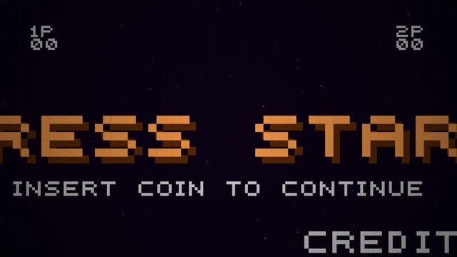 8bit Retro Arcade Interface with Press Start and Insert Coin Text